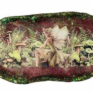 Handmade Fairy Resin Tray – Fantasy Cottagecore Glitter Art